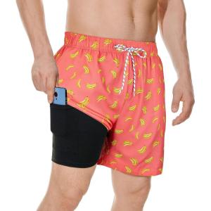 imageAmerican Trends Mens Swim Trunks with Compression Liner Qucik Dry Board Shorts 2 in 1 Mens SwimsuitsPink Orange Banana