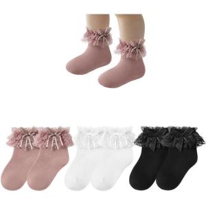 imageAmerican Trends Toddler Girls 3 Pairs Ruffle Socks Baby Cute Bowknot Lace Dress SocksMulticolor 1
