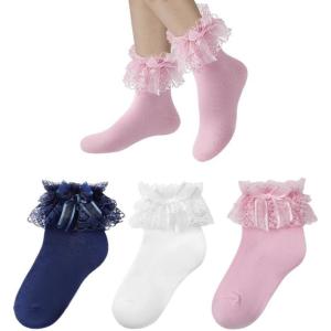 imageAmerican Trends Toddler Girls 3 Pairs Ruffle Socks Baby Cute Bowknot Lace Dress SocksMulticolor 2
