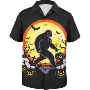 imageFunny Hawaiian Shirts for Men Short Sleeve Fun Beach Shirts Mens Casual Button Down Summer Vacation WearBigfoot Halloween
