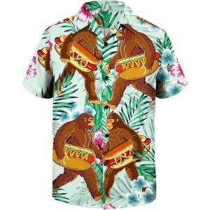 imageFunny Hawaiian Shirts for Men Short Sleeve Fun Beach Shirts Mens Casual Button Down Summer Vacation WearBigfoot Hot Dog