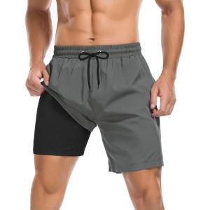 imageMens Bthing Suit 2 in 1 Quick Dry Swimming Trunks 7 Inch Inseam Shorts Mens Swim Trunks with Liner Grey XXL