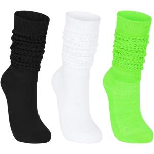 imageAmerican Trends Winter Knee High Slouch Socks for Women Soft Extra Long Scrunch Sock Slouch Boot SocksBlackwhitegreen