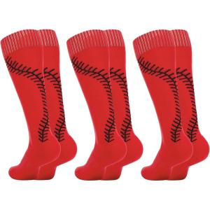 imageAmerican Trends Girls Softball Socks with Stitches 3 Pairs Youth Athletic Socks for Soccer Baseball Softball FootballRed