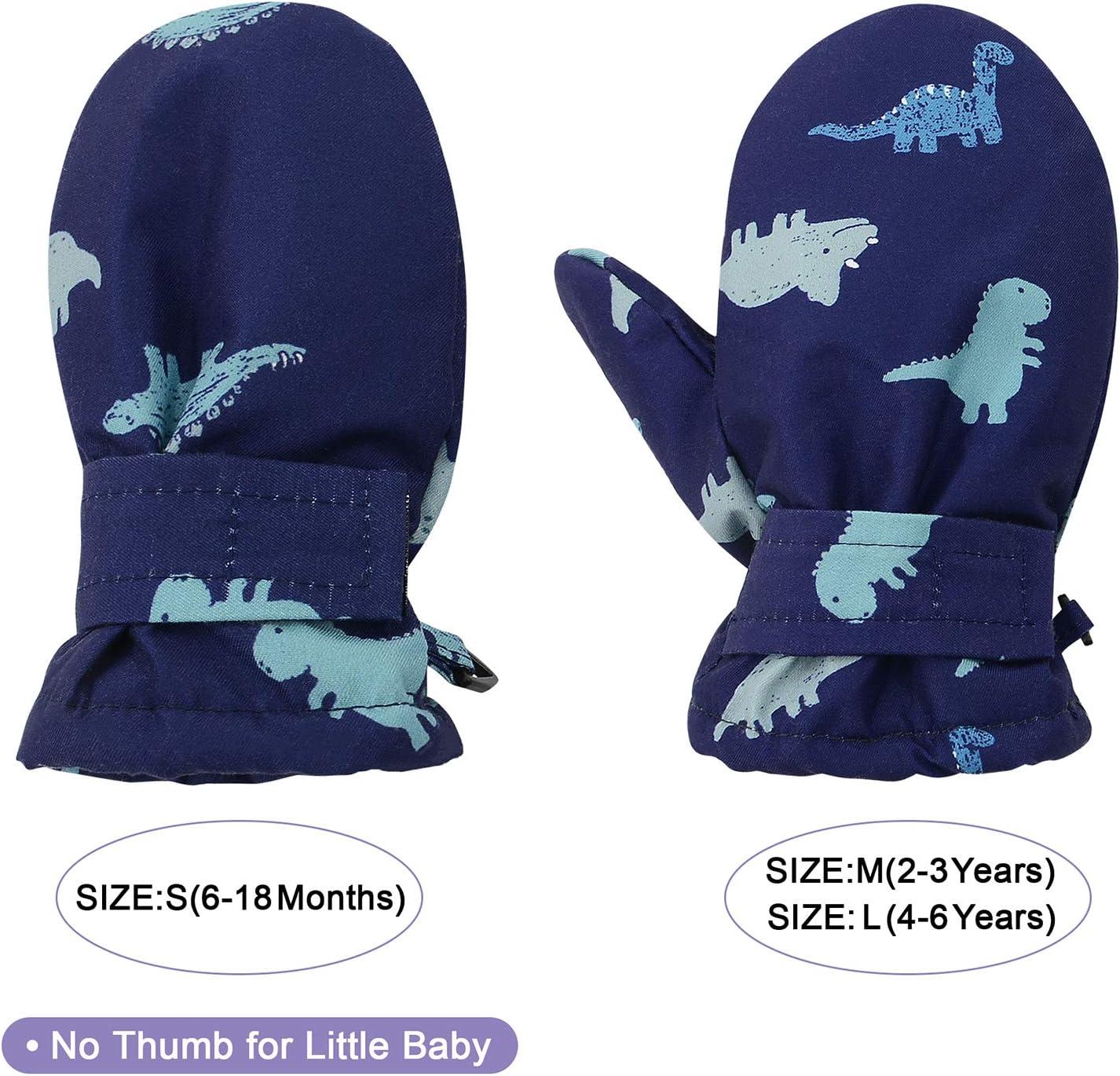 imageAmerican Trends Lined Fleece Toddler Mittens Winter Warm Gloves Child Ski Waterproof Snow Baby Mittens for Boys GirlsBlue Dinosaur