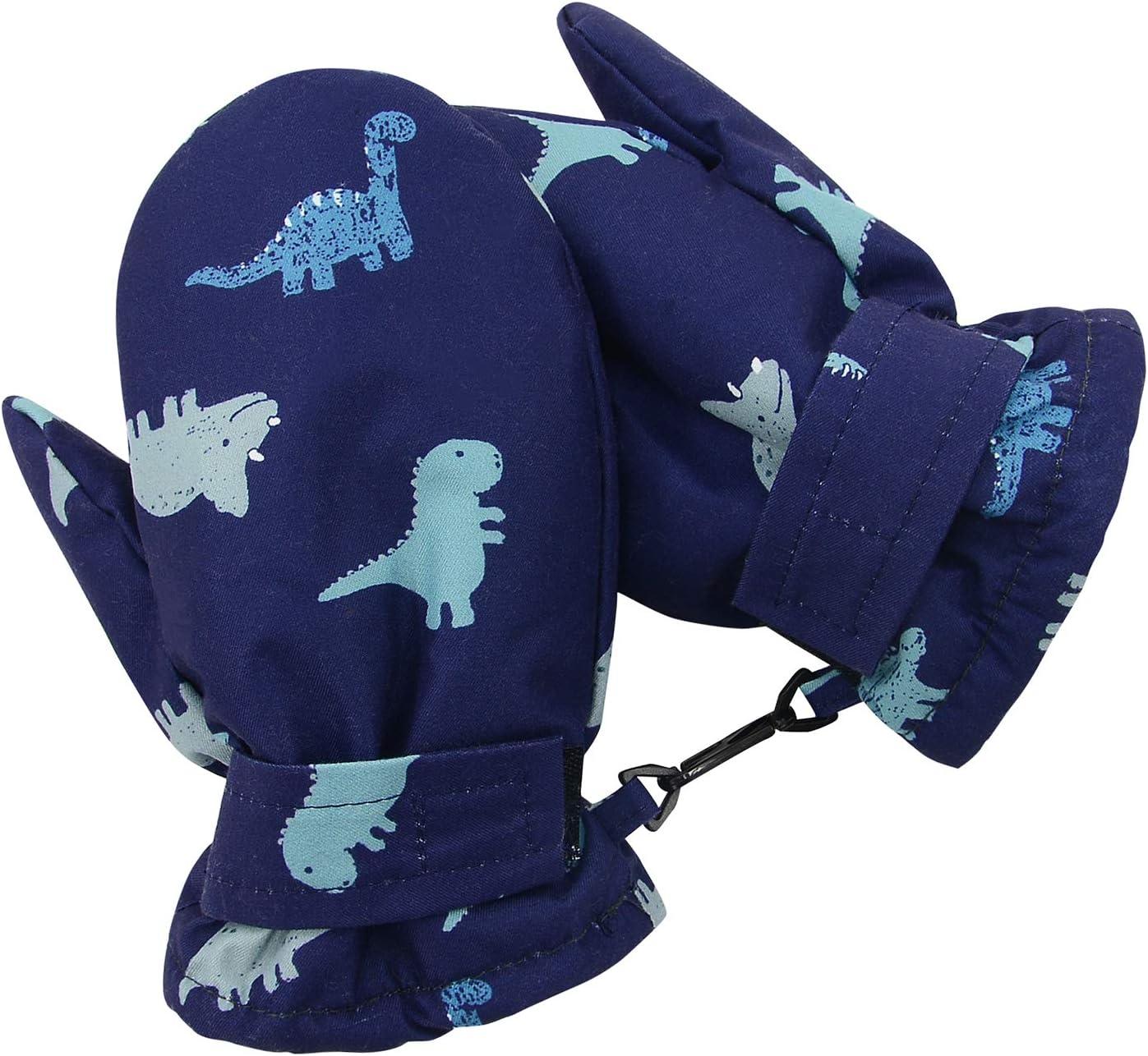 imageAmerican Trends Lined Fleece Toddler Mittens Winter Warm Gloves Child Ski Waterproof Snow Baby Mittens for Boys GirlsBlue Dinosaur