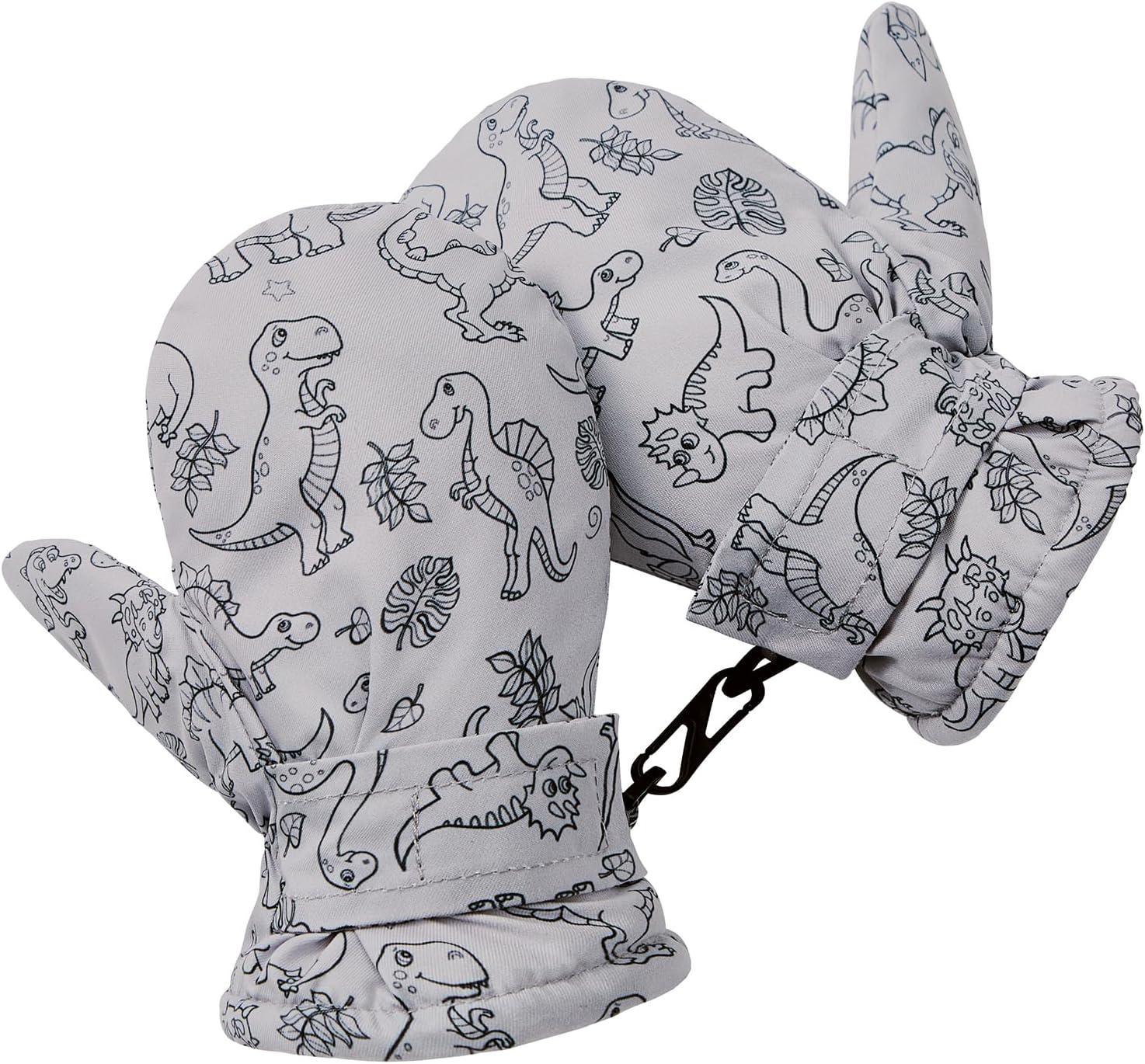 imageAmerican Trends Lined Fleece Toddler Mittens Winter Warm Gloves Child Ski Waterproof Snow Baby Mittens for Boys GirlsGrey Print