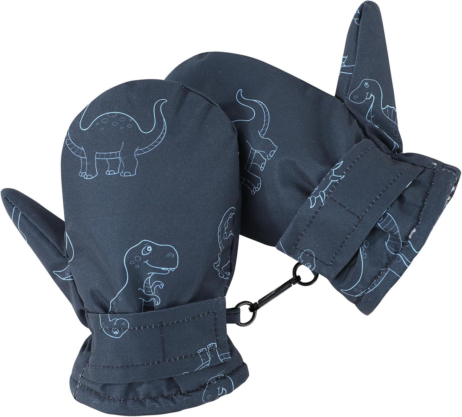 imageAmerican Trends Lined Fleece Toddler Mittens Winter Warm Gloves Child Ski Waterproof Snow Baby Mittens for Boys GirlsNavy Dinosaur