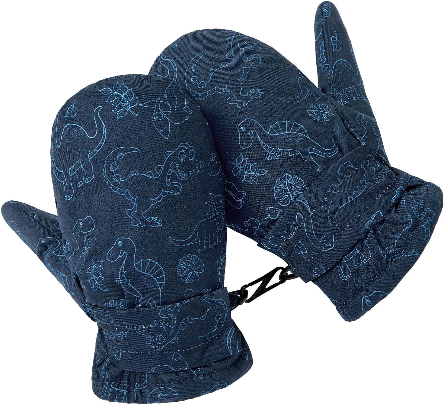 imageAmerican Trends Lined Fleece Toddler Mittens Winter Warm Gloves Child Ski Waterproof Snow Baby Mittens for Boys GirlsNavy Print