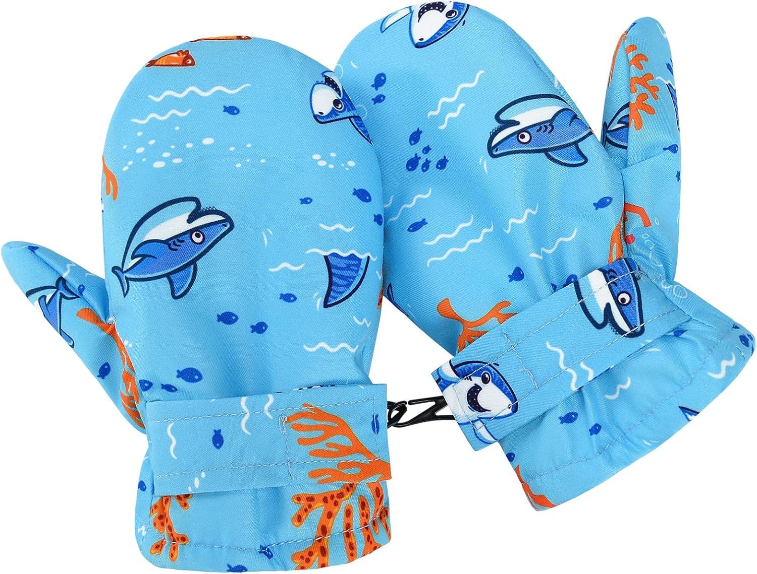 imageAmerican Trends Lined Fleece Toddler Mittens Winter Warm Gloves Child Ski Waterproof Snow Baby Mittens for Boys GirlsOrange Coral