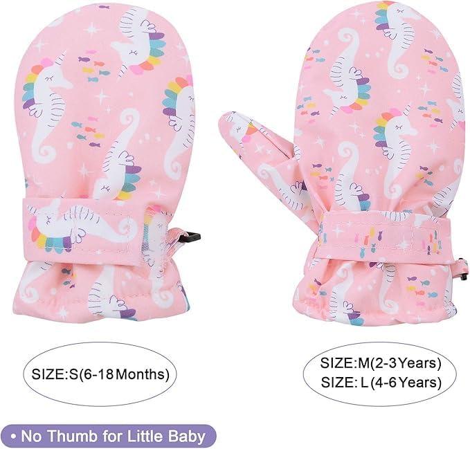 imageAmerican Trends Lined Fleece Toddler Mittens Winter Warm Gloves Child Ski Waterproof Snow Baby Mittens for Boys GirlsPink