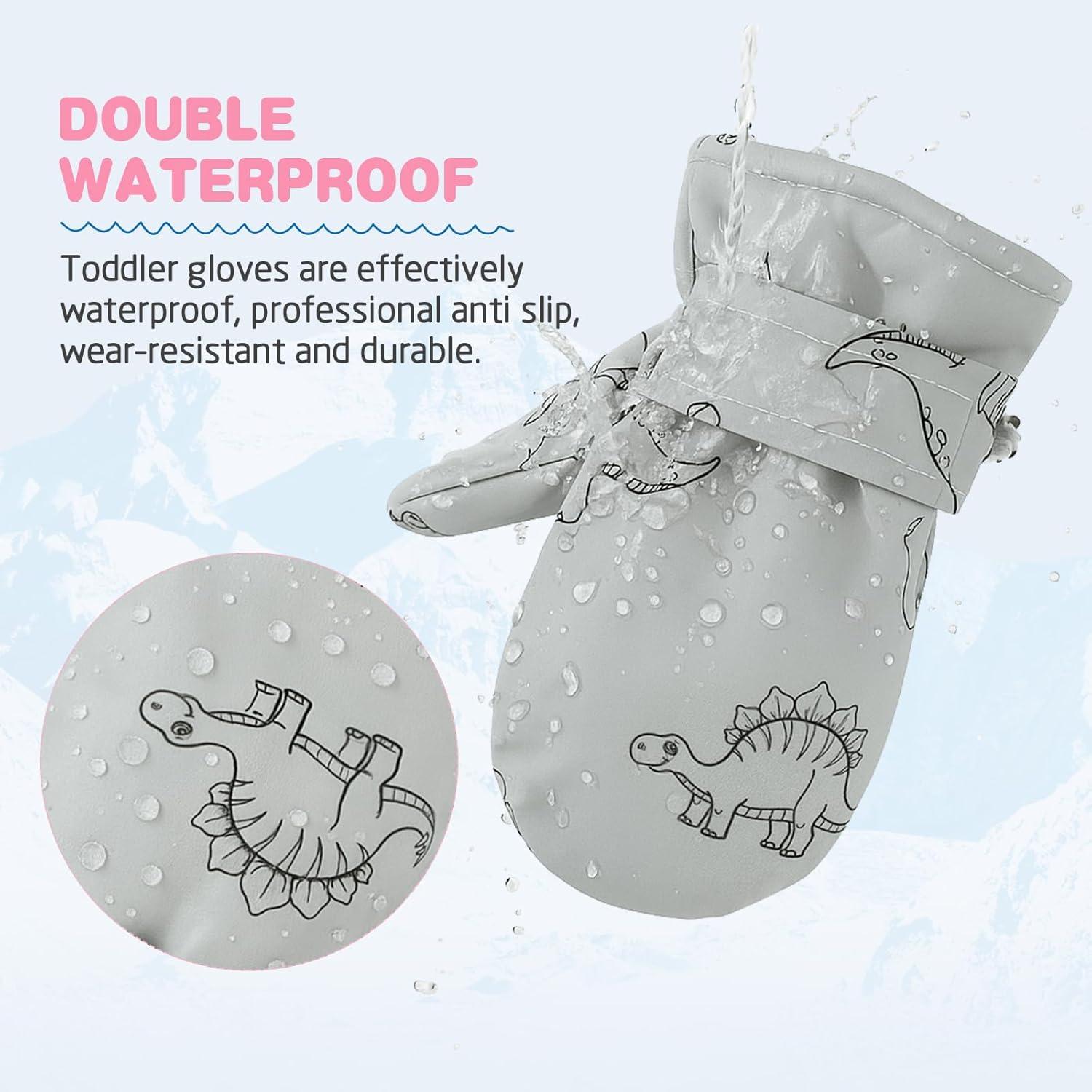 imageAmerican Trends Lined Fleece Toddler Mittens Winter Warm Gloves Child Ski Waterproof Snow Baby Mittens for Boys GirlsPure Black