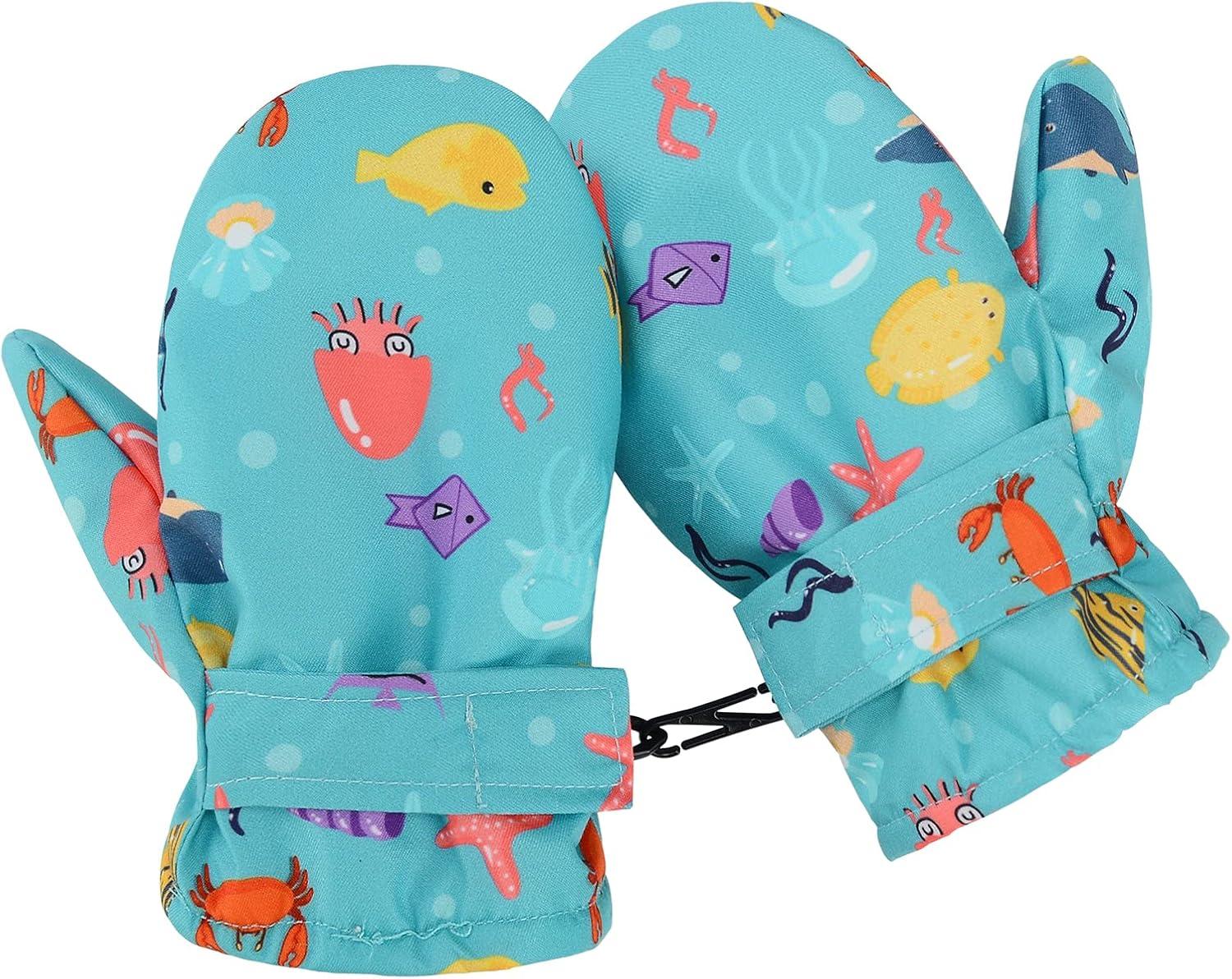 imageAmerican Trends Lined Fleece Toddler Mittens Winter Warm Gloves Child Ski Waterproof Snow Baby Mittens for Boys GirlsSea World