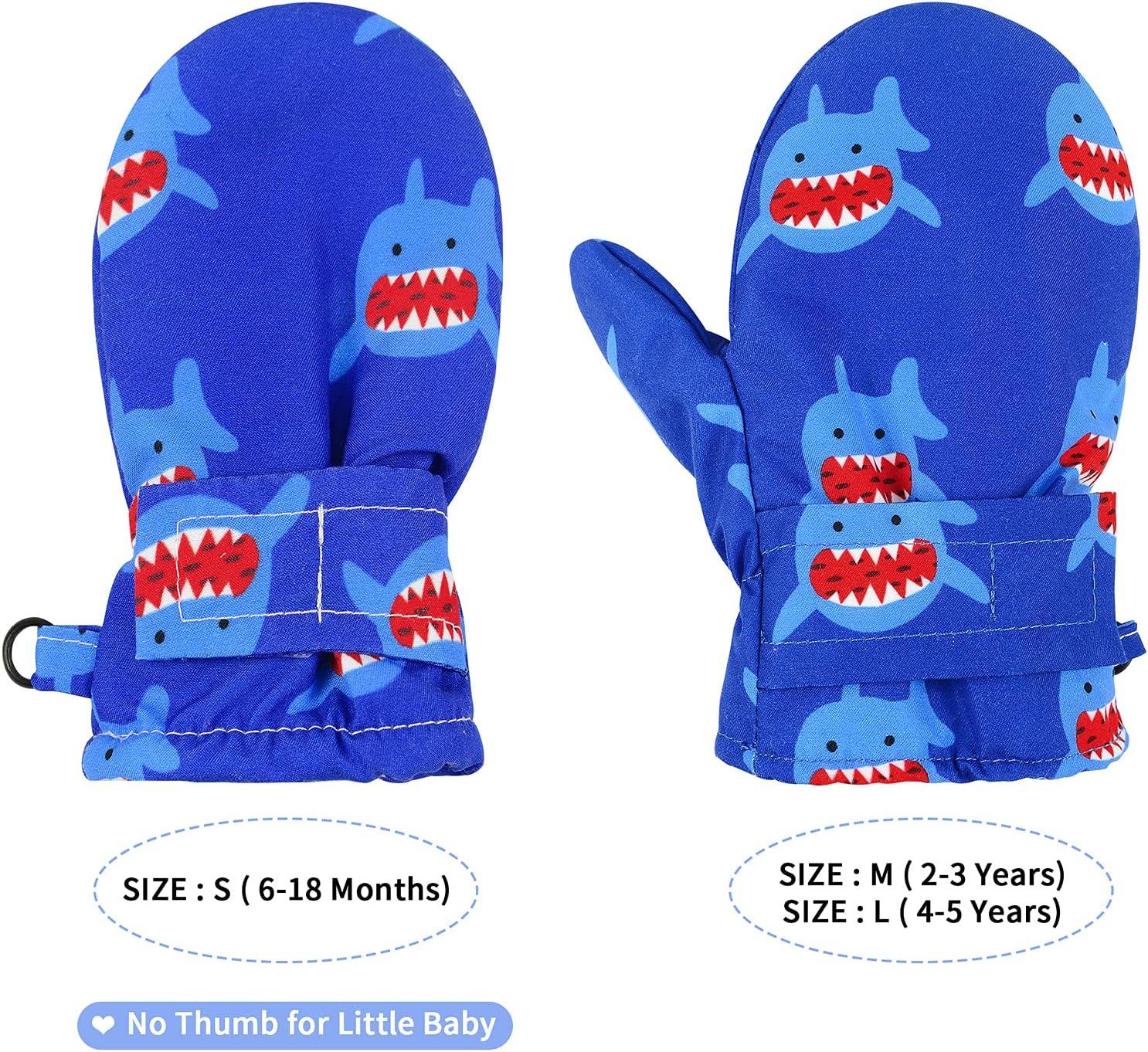 imageAmerican Trends Lined Fleece Toddler Mittens Winter Warm Gloves Child Ski Waterproof Snow Baby Mittens for Boys GirlsShark