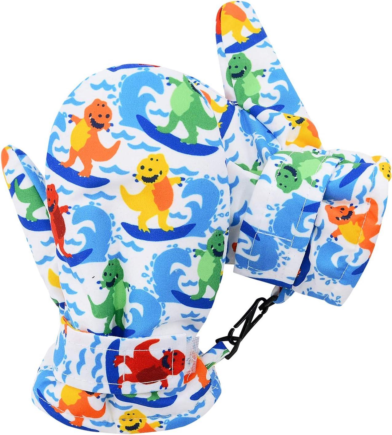 imageAmerican Trends Lined Fleece Toddler Mittens Winter Warm Gloves Child Ski Waterproof Snow Baby Mittens for Boys GirlsSurfing Dinosaur