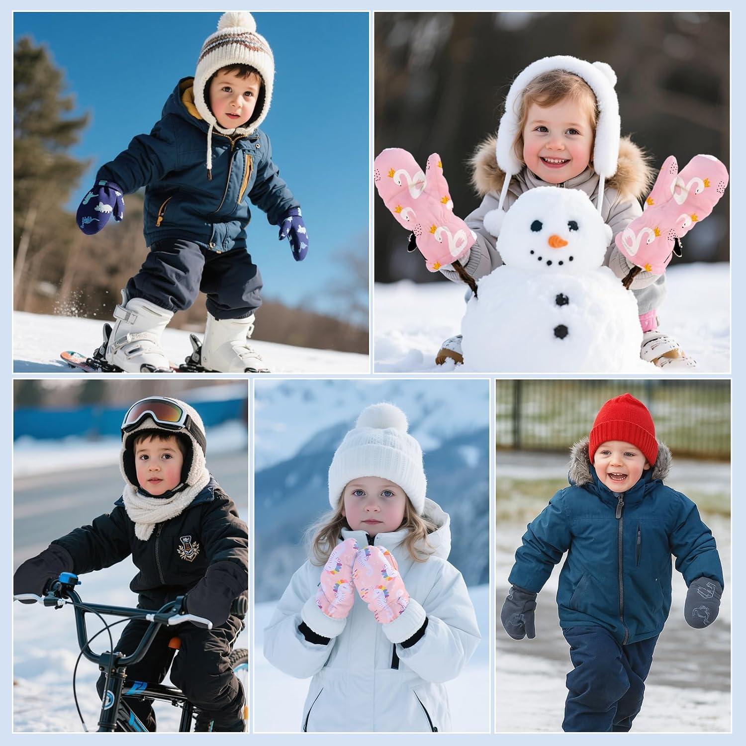 imageAmerican Trends Lined Fleece Toddler Mittens Winter Warm Gloves Child Ski Waterproof Snow Baby Mittens for Boys GirlsWhite Love