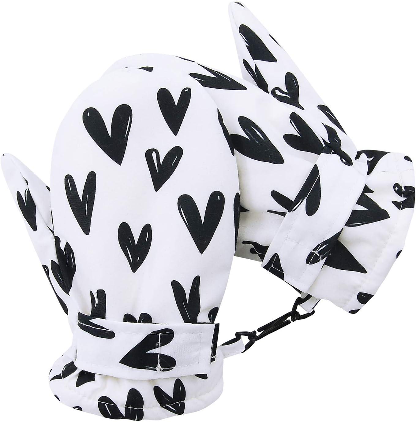 imageAmerican Trends Lined Fleece Toddler Mittens Winter Warm Gloves Child Ski Waterproof Snow Baby Mittens for Boys GirlsWhite Love