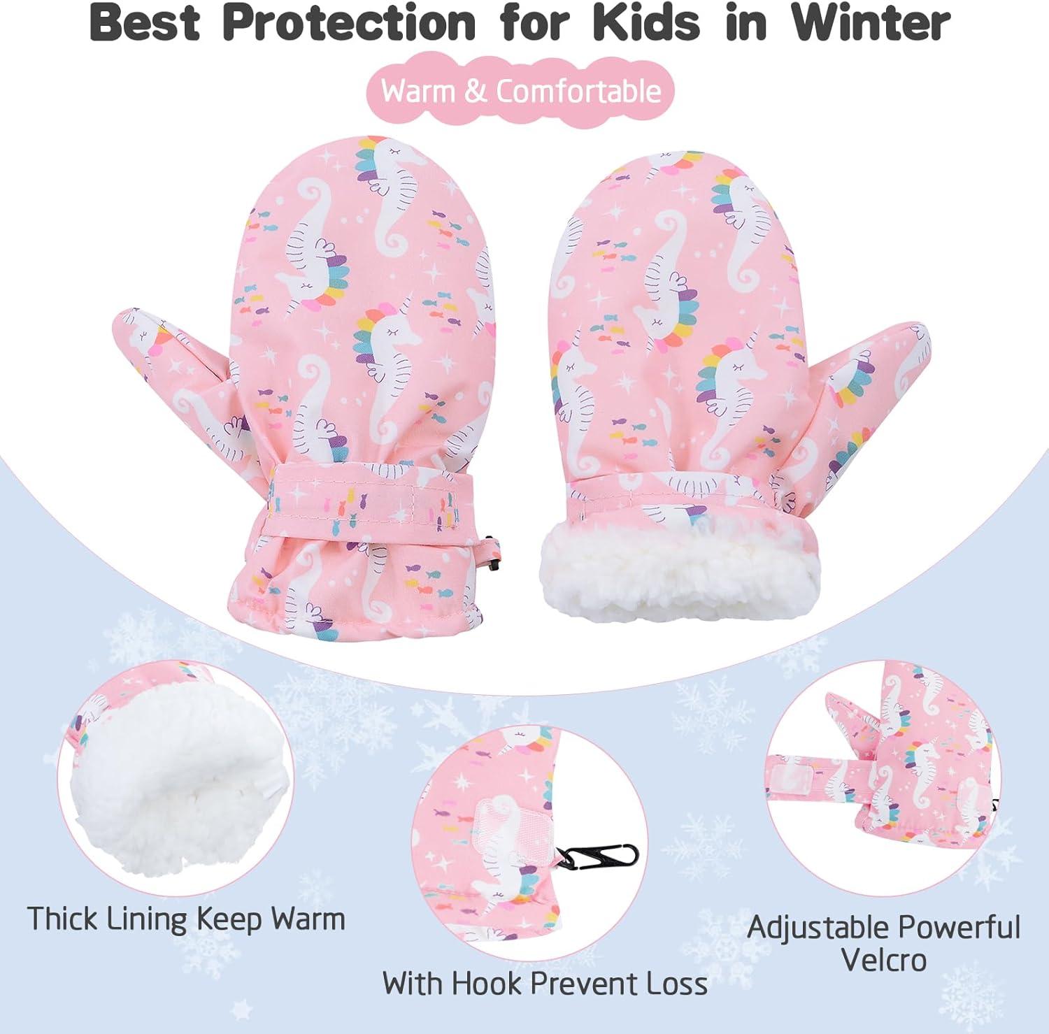 imageAmerican Trends Lined Fleece Toddler Mittens Winter Warm Gloves Child Ski Waterproof Snow Baby Mittens for Boys GirlsY Black