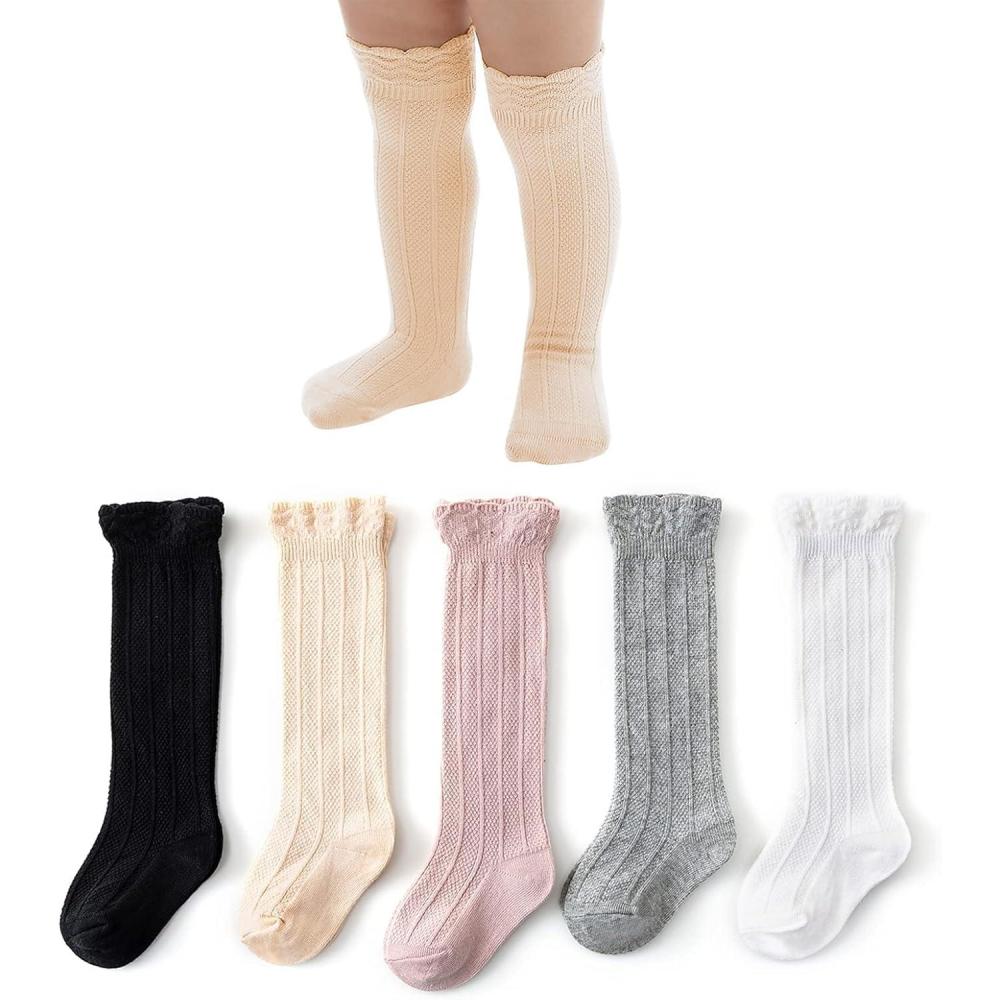 imageAmerican Trends Baby Knee High Socks  Girls ampamp Boys Newborn to Toddlers  Ruffled Tube Socks01 a 5 Pack Colorful