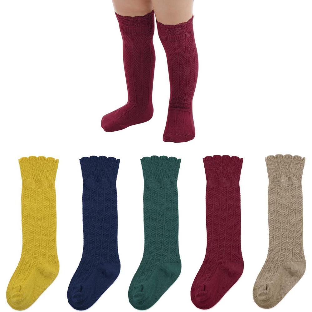 imageAmerican Trends Baby Knee High Socks  Girls ampamp Boys Newborn to Toddlers  Ruffled Tube SocksB 5 Pack Rainbow