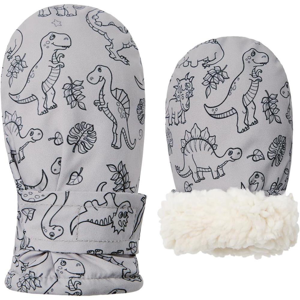 imageAmerican Trends Lined Fleece Toddler Mittens Winter Warm Gloves Child Ski Waterproof Snow Baby Mittens for Boys GirlsBaby Grey Print