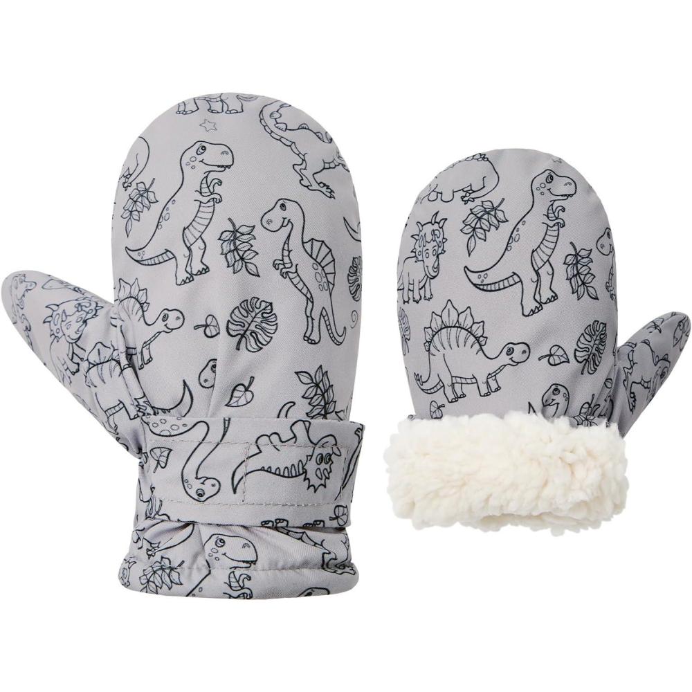 imageAmerican Trends Lined Fleece Toddler Mittens Winter Warm Gloves Child Ski Waterproof Snow Baby Mittens for Boys GirlsGrey Print