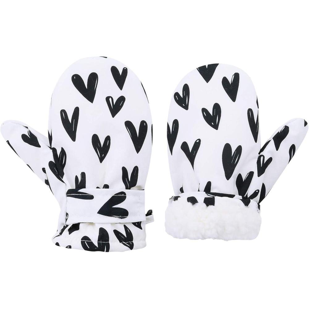 imageAmerican Trends Lined Fleece Toddler Mittens Winter Warm Gloves Child Ski Waterproof Snow Baby Mittens for Boys GirlsWhite Love
