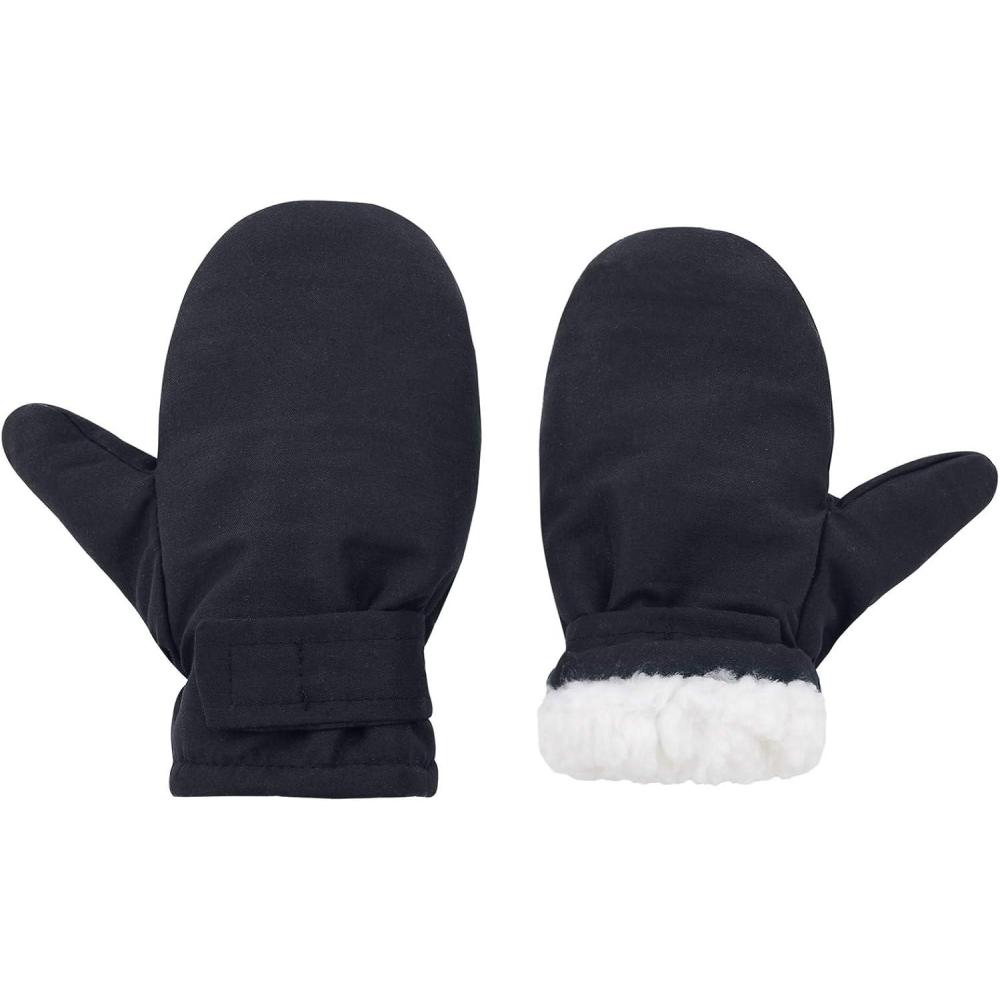 imageAmerican Trends Lined Fleece Toddler Mittens Winter Warm Gloves Child Ski Waterproof Snow Baby Mittens for Boys GirlsY Black