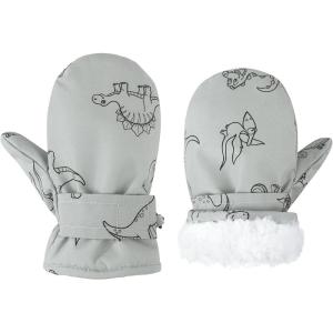 imageAmerican Trends Lined Fleece Toddler Mittens Winter Warm Gloves Child Ski Waterproof Snow Baby Mittens for Boys GirlsGrey Dinosaur