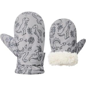 imageAmerican Trends Lined Fleece Toddler Mittens Winter Warm Gloves Child Ski Waterproof Snow Baby Mittens for Boys GirlsGrey Print