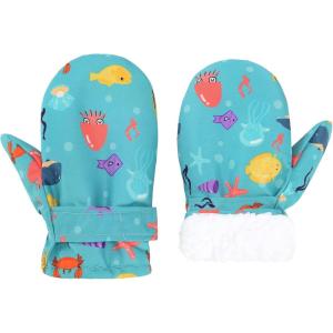 imageAmerican Trends Lined Fleece Toddler Mittens Winter Warm Gloves Child Ski Waterproof Snow Baby Mittens for Boys GirlsSea World