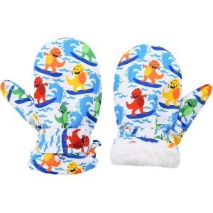 imageAmerican Trends Lined Fleece Toddler Mittens Winter Warm Gloves Child Ski Waterproof Snow Baby Mittens for Boys GirlsSurfing Dinosaur