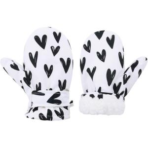 imageAmerican Trends Lined Fleece Toddler Mittens Winter Warm Gloves Child Ski Waterproof Snow Baby Mittens for Boys GirlsWhite Love