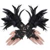imageAmerican Trends Womens Lace Feather Long Gloves Gothic Mesh Witch Spider Web for Halloween Costume Accessories Costume1 Pair Black