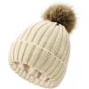 imageSatin Lined Beanie for Women Knit Winter Hats Silk Lined Womens Beanie with Detachable Pom PomA Beige