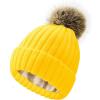 imageSatin Lined Beanie for Women Knit Winter Hats Silk Lined Womens Beanie with Detachable Pom PomYellow