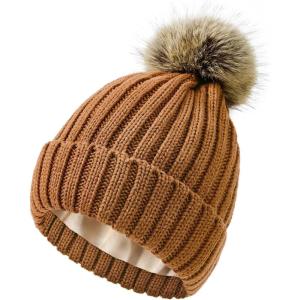 imageSatin Lined Beanie for Women Knit Winter Hats Silk Lined Womens Beanie with Detachable Pom PomBurnt Orange