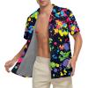 imageHawaiian Shirt for Men Button Down Short Sleeve Casual Beach Shirt Summer Wear Stylish Tropical Print ShirtsBlack Neon Splatter