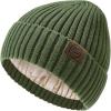 imageSatin Lined Beanie WomenWinter Hats for Women Silk Lined Beanie Cute Warm Knit Cuffed Hat Snow Ski CapOlive Green
