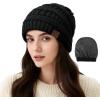 imageSatin Lined Beanie WomenWinter Hats for Women Silk Lined Slouchy Cute Beanie for Winter Warm Knit Ski HatBlackbeige