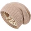 imageSatin Lined Slouchy Beanie WomenWinter Hats for Women Silk Lined Beanie for Winter Warm Cute Knit HatCamel