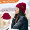 imageUnisex Satin Lined Beanie Warm Winter Hat Silk Lined Beanie for Women Men Knit Slouchy HatWine Red