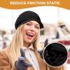 imageWomens Satin Lined Beanie Slouchy Winter Knit Hat Newsboy Hat with Brim Silk Lined BeanieBlack