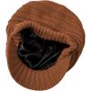 imageWomens Satin Lined Beanie Slouchy Winter Knit Hat Newsboy Hat with Brim Silk Lined BeanieReddish Brown