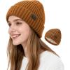 imageSatin Lined Beanie WomenWinter Hats for Women Silk Lined Beanie Cute Warm Knit Cuffed Hat Snow Ski CapBrown
