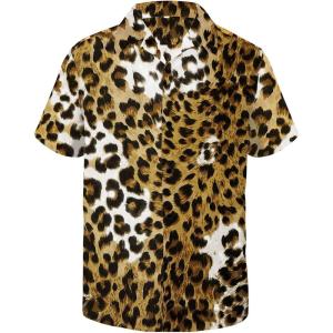 imageHawaiian Shirt for Men Button Down Short Sleeve Casual Beach Shirt Summer Wear Stylish Tropical Print ShirtsLeopard Print