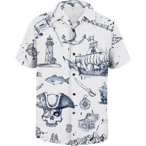 imageHawaiian Shirt for Men Button Down Short Sleeve Casual Beach Shirt Summer Wear Stylish Tropical Print ShirtsPirate