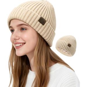 imageSatin Lined Beanie WomenWinter Hats for Women Silk Lined Beanie Cute Warm Knit Cuffed Hat Snow Ski CapBeige