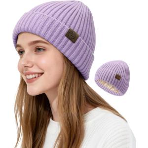imageSatin Lined Beanie WomenWinter Hats for Women Silk Lined Beanie Cute Warm Knit Cuffed Hat Snow Ski CapLight Purple
