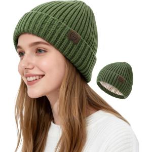 imageSatin Lined Beanie WomenWinter Hats for Women Silk Lined Beanie Cute Warm Knit Cuffed Hat Snow Ski CapOlive Green